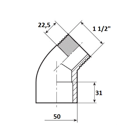 Угол 45° переход  50мм x 1 1/2" НР Aquaram (120H) (7302550)