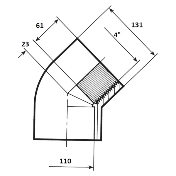 Угол 45° переход 110мм x 4" ВР Aquaram (16H) (7302110)