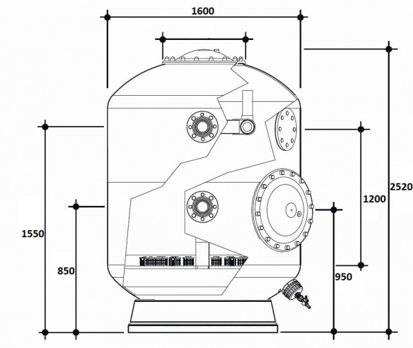Фильтр  84м3/ч Gemas TURBIDRON-NORM PLUS 1600мм М1,2 фланец 90 мм Дюз.дно+Люк400+См.окно (021516)
