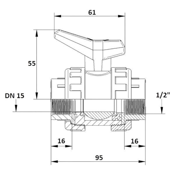 Кран шаровой 1/2" DN15 Aquaram HDPE-EPDM (48N) (1020020)