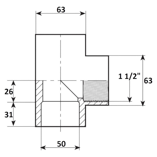 Тройник 90 переход 50мм x 1 1/2" ВР Aquaram (76H) (7303050)