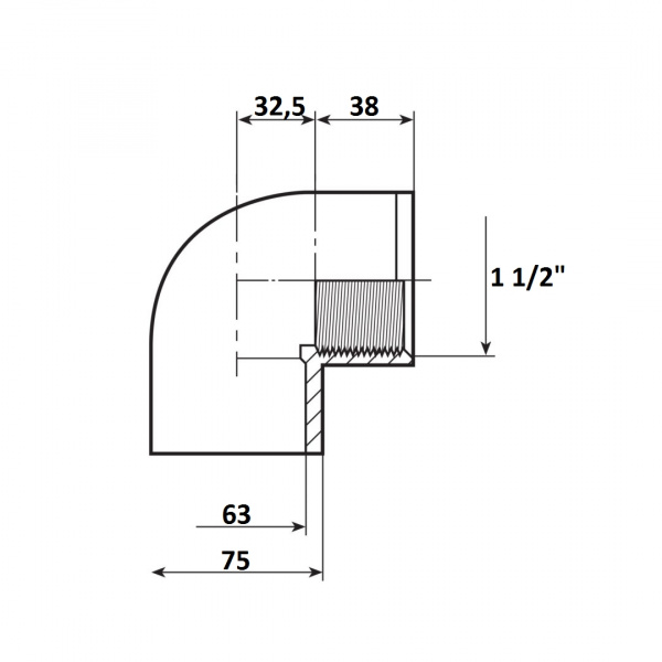 Угол 90 переход 63мм x 1 1/2" ВР Aquaram (60H) (7301064)