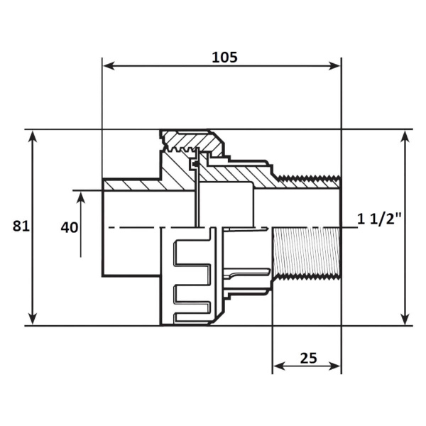 Муфта разъемная 40мм x 1 1/2" НР Aquaram (45D) (7407050)