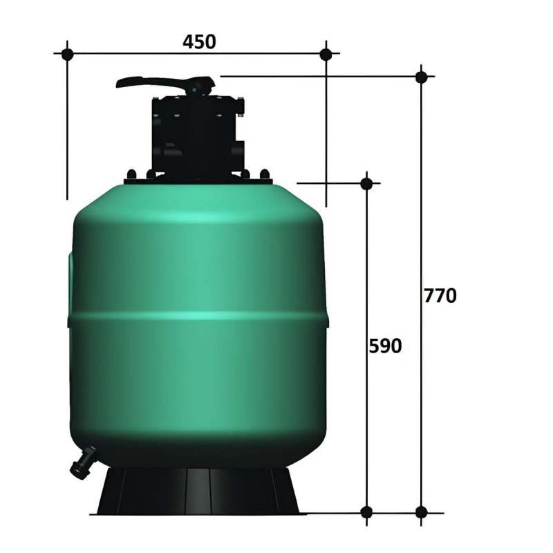 Фильтр   8м3/ч Gemas FILTREX T 450мм с верхним вентилем 1 1/2" (021111T)