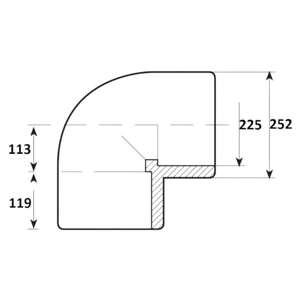 Угол 90° 225мм Aquaram (2K) (7101225)
