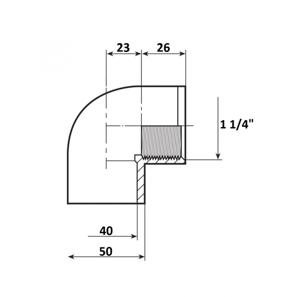 Угол 90 переход 40мм x 1 1/4" ВР Aquaram (100D) (7301040)
