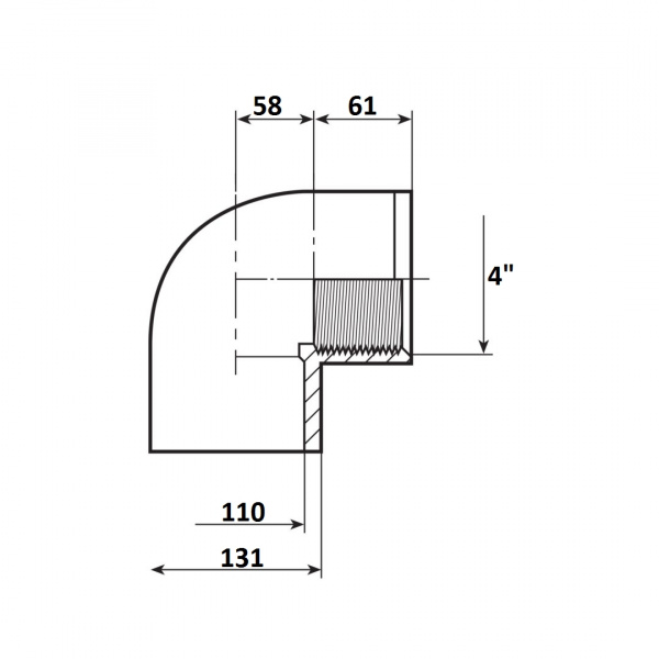 Угол 90 переход 110мм x 4" ВР Aquaram (12H) (7301110)
