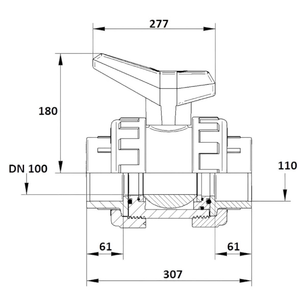 Кран шаровой 110мм DN100 Aquaram HDPE-EPDM (4K) (1010110), шт