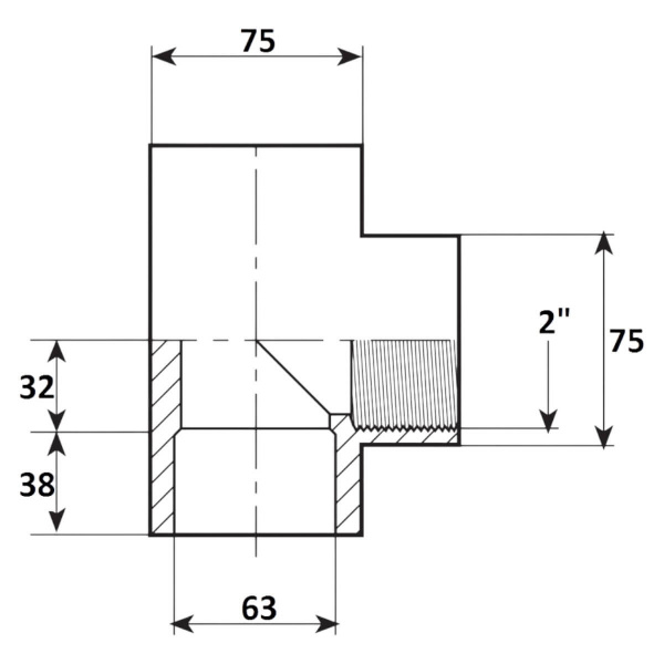 Тройник 90 переход 63мм x 2" ВР Aquaram (45H) (7303063)