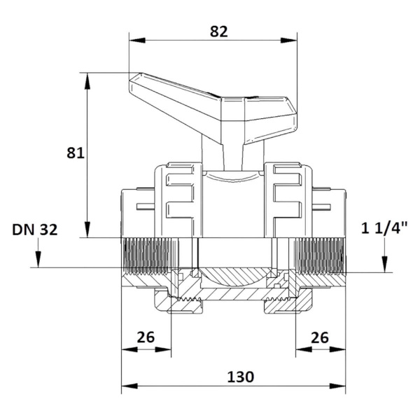 Кран шаровой 1 1/4" DN32 Aquaram Teflon-EPDM (36I) (1120040)