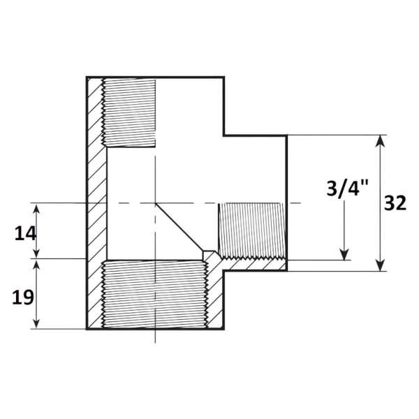 Тройник 90 резьбовой 3/4" ВР Aquaram (45B) (7203025)