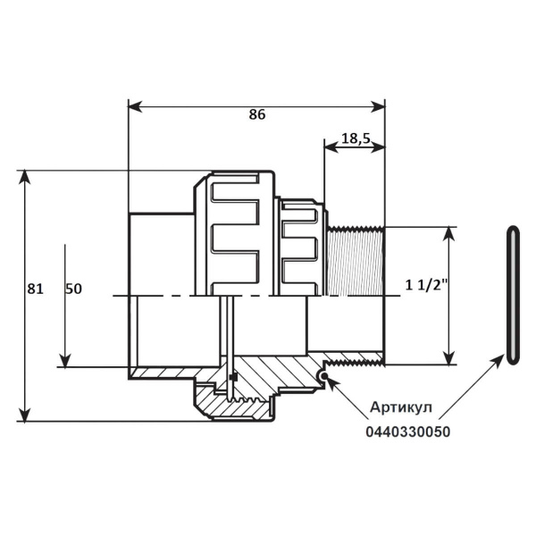 Муфта разъемная 50мм x 1 1/2" НР Aquaram с резиновым уплотнением (50D) (7405050)