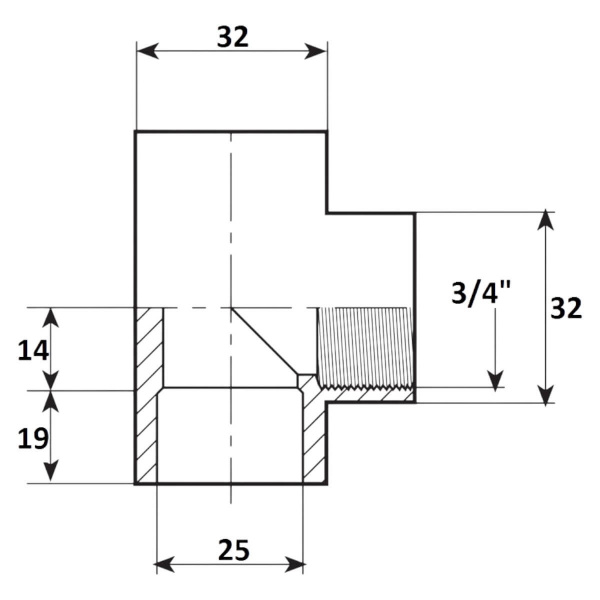 Тройник 90 переход 25мм x 3/4" ВР Aquaram (45B) (7303025)