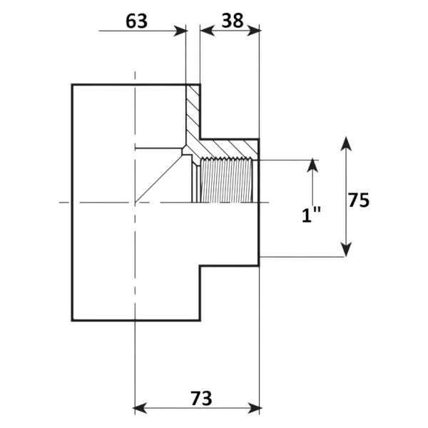 Тройник 90 переход 63мм x 1" ВР Aquaram (45H) (7304063)
