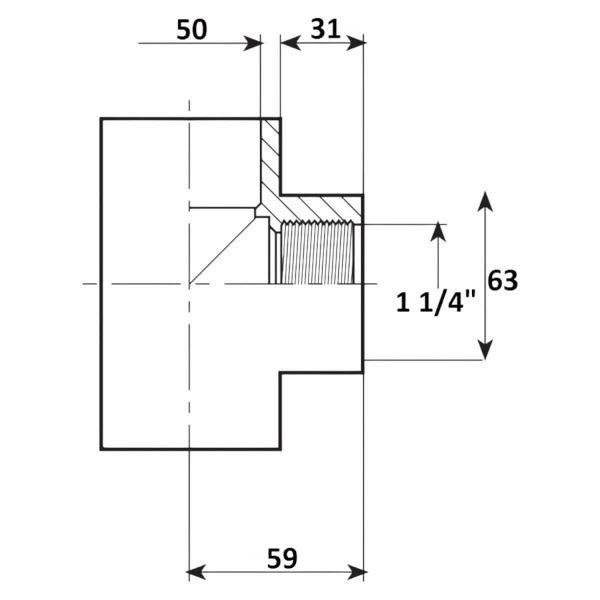 Тройник 90 переход 50мм x 1 1/4" ВР Aquaram (76H) (7304053)