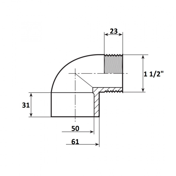 Угол 90 переход 50мм x 1 1/2" НР Aquaram (120H) (7301550)
