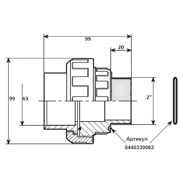 Муфта разъемная 63мм x 2" НР Aquaram с резиновым уплотнением (72T) (7405063)