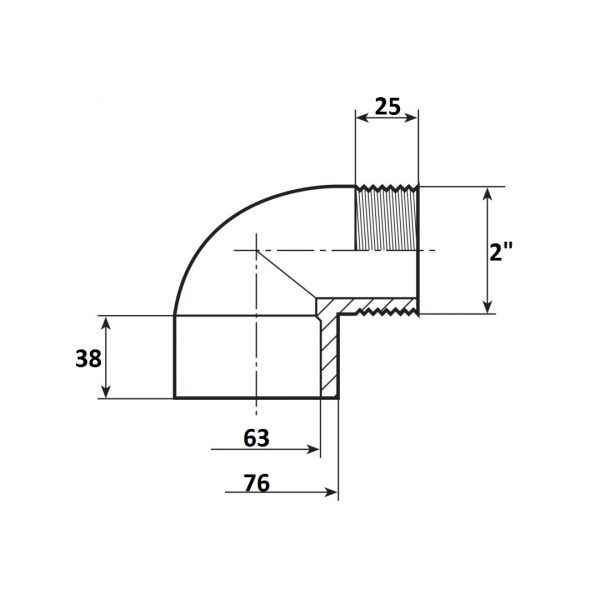 Угол 90 переход 63мм x 2" НР Aquaram (70H) (7301563)