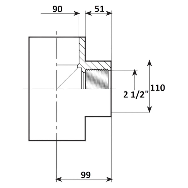 Тройник 90 переход 90мм x 2 1/2" ВР Aquaram (14H) (7304090)
