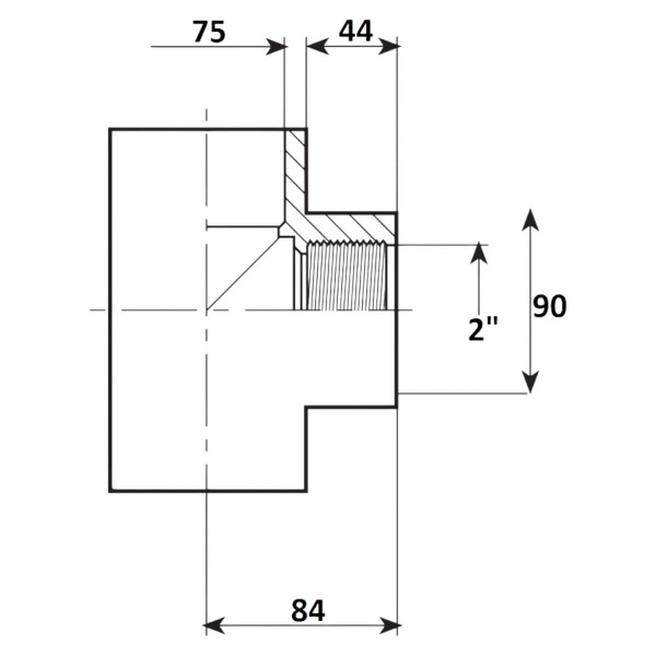 Тройник 90 переход 75мм x 2" ВР Aquaram (27H) (7304075)