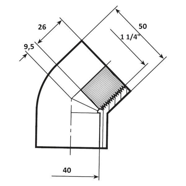 Угол 45° переход  40мм x 1 1/4" ВР Aquaram (120D) (7302040)