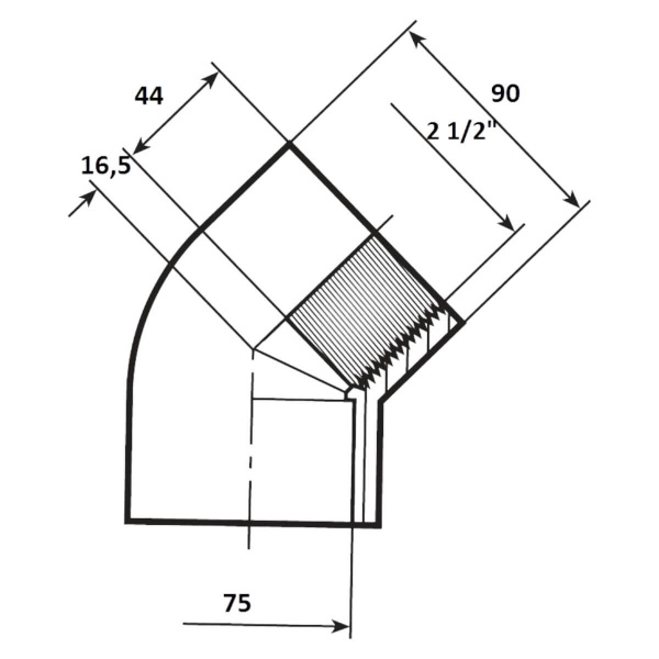 Угол 45° переход  75мм x 2 1/2" ВР Aquaram (40H) (7302075)