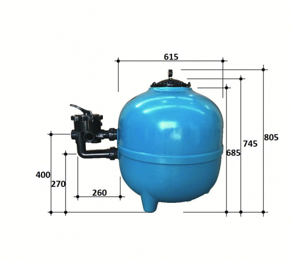 Фильтр  15м3/ч Gemas FILTRONE 615мм с боковым вентилем 1 1/2" (021813)