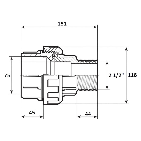 Муфта разъемная 75мм x 2 1/2" НР Aquaram без резинового уплотнения (12R) (7404075)
