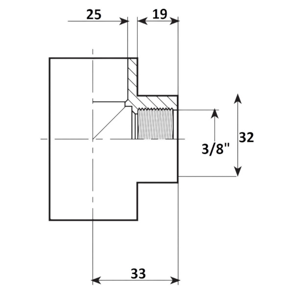 Тройник 90 переход 25мм x 3/8" ВР Aquaram (45B) (7304025)
