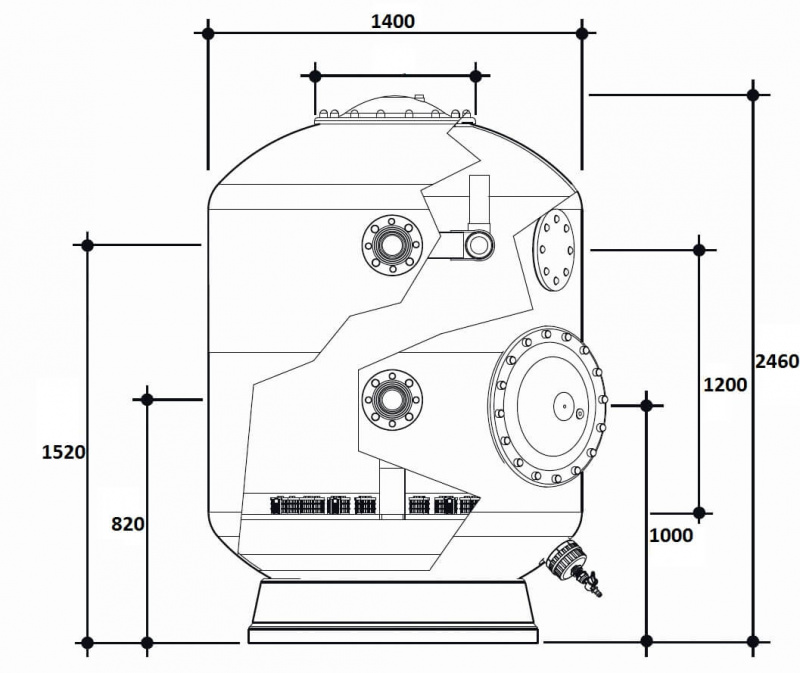Фильтр  61,5м3/ч Gemas TURBIDRON-NORM PLUS 1400мм М1,2 фланец 90мм Дюз.дно+Люк400+См.окно (021515)