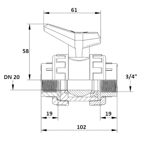 Кран шаровой 3/4" DN20 Aquaram HDPE-EPDM (48N) (1020025)