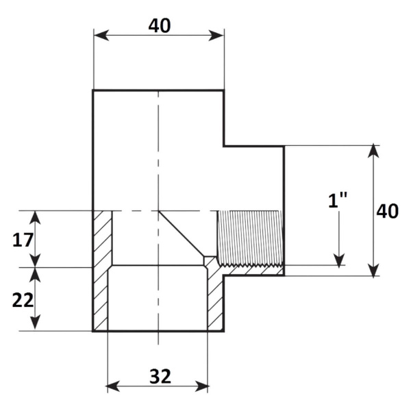 Тройник 90 переход 32мм x 1" ВР Aquaram (60C) (7303032)