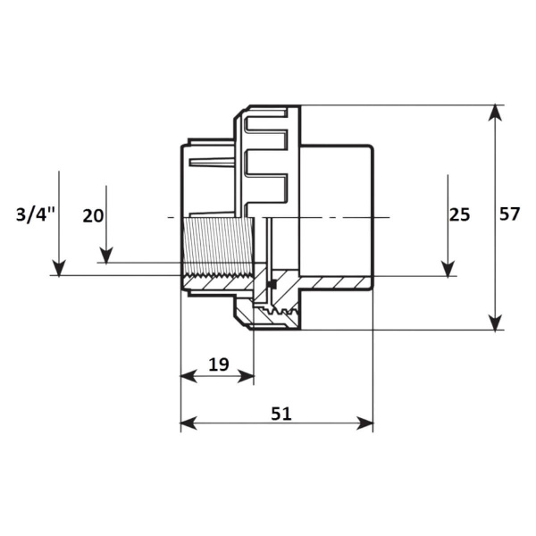 Муфта разъемная 25мм x 3/4" ВР Aquaram (100Q) (7403025)