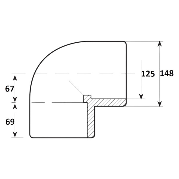 Угол 90° 125мм Aquaram (8H) (7101125), (1 шт)