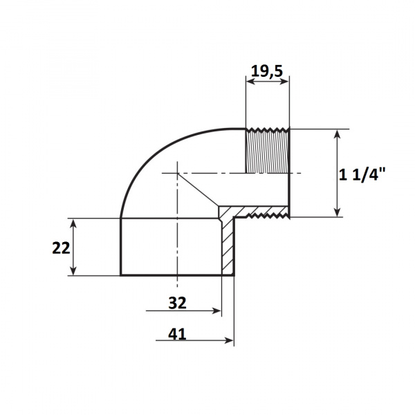 Угол 90° переход  32мм x 1 1/4" НР Aquaram (90C) (7301532)