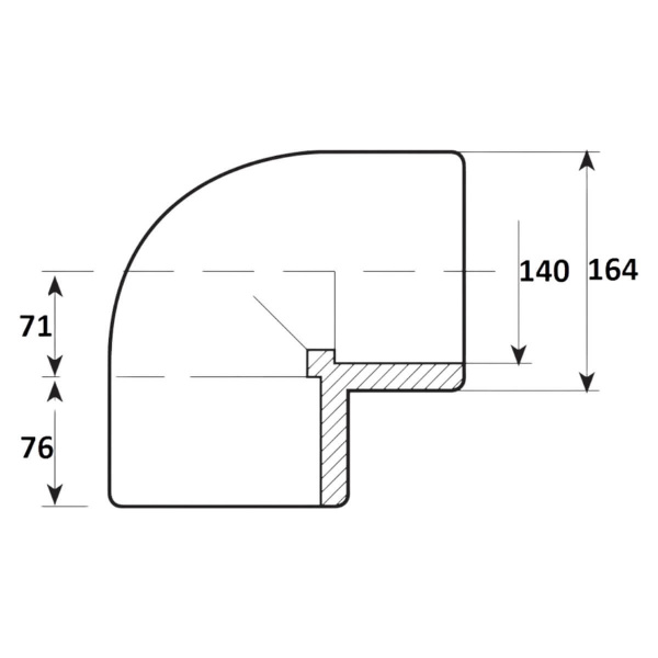 Угол 90° 140мм Aquaram (6H) (7101140), (1 шт)