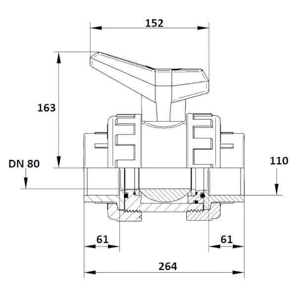 Кран шаровой 110мм DN80 Aquaram HDPE-EPDM (6L) (1010100), шт