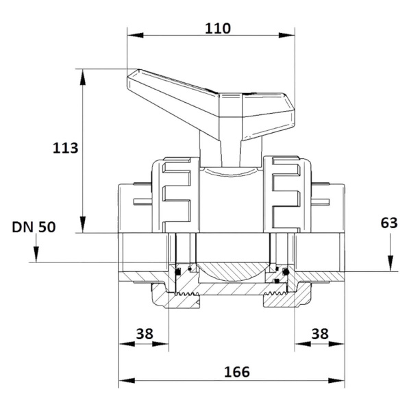 Кран шаровой  63мм DN50 Aquaram HDPE-EPDM (16I) (1010063), шт