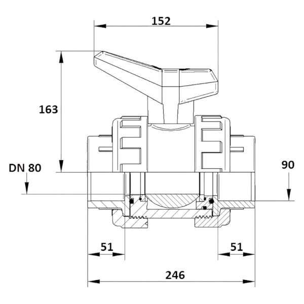 Кран шаровой  90мм DN80 Aquaram HDPE-EPDM (6L) (1010091), шт