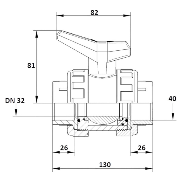 Кран шаровой  40мм DN32 Aquaram Teflon-EPDM (36I) (1110040), шт