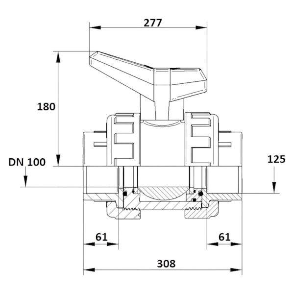 Кран шаровой 125мм DN100 Aquaram HDPE-EPDM (4K) (1010125), (1 шт)