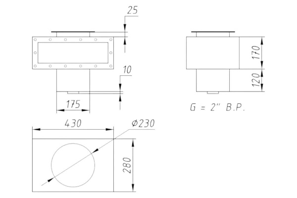 Скиммер Акватехника V-35л 2" ВР с широкой рамкой AISI 316 (универсал) (AT05.11M)